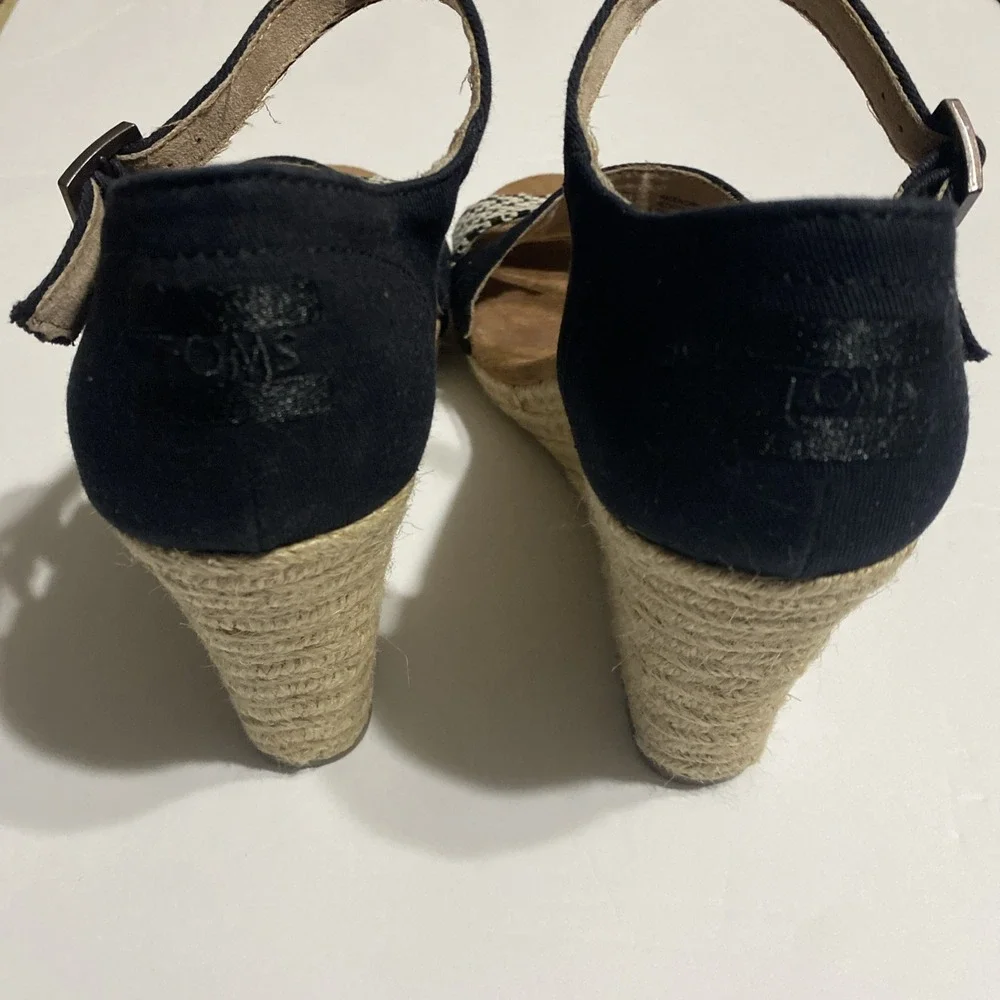 Toms‎ Clarissa Espadrille Women's Size 9 Black White Woven Rope Wedge Sandals